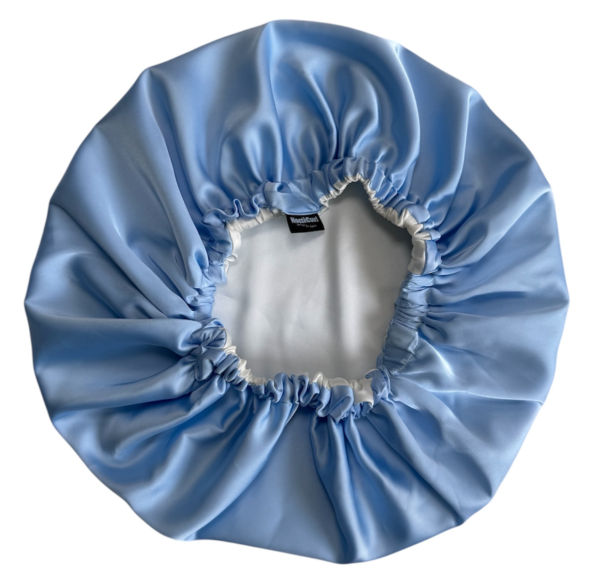 Bonnet en satin réversible Bleu / Blanc